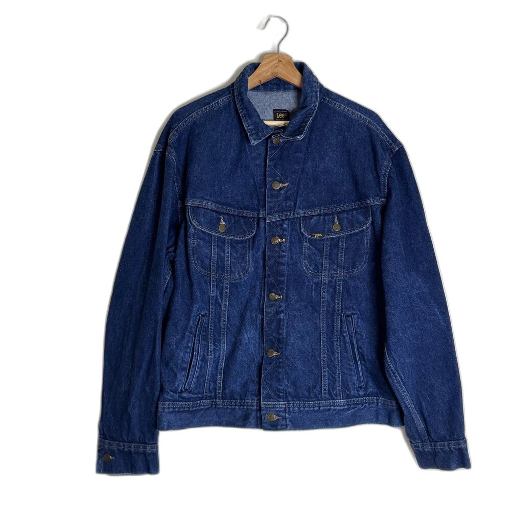 vtg Lee Denim Jacket Mens 46 Blue Trucker Coat cotton union Retro 90s‎ Style